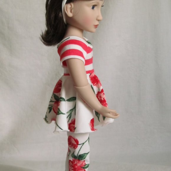 Coral pink floral and stripes play set for 16" BJD - Picture 5 of 5